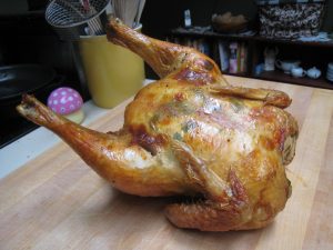 "Fresh" chicken roasted for 30 minutes at 350F with butter, salt, and pepper.